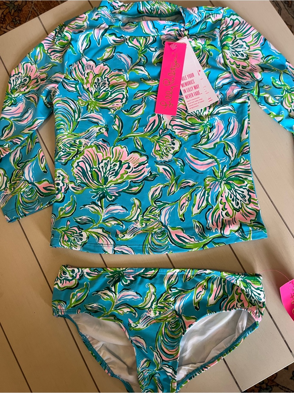 Lilly Pulitzer Turquoise, Pink & Green Floral Girls' Rash Guard Set